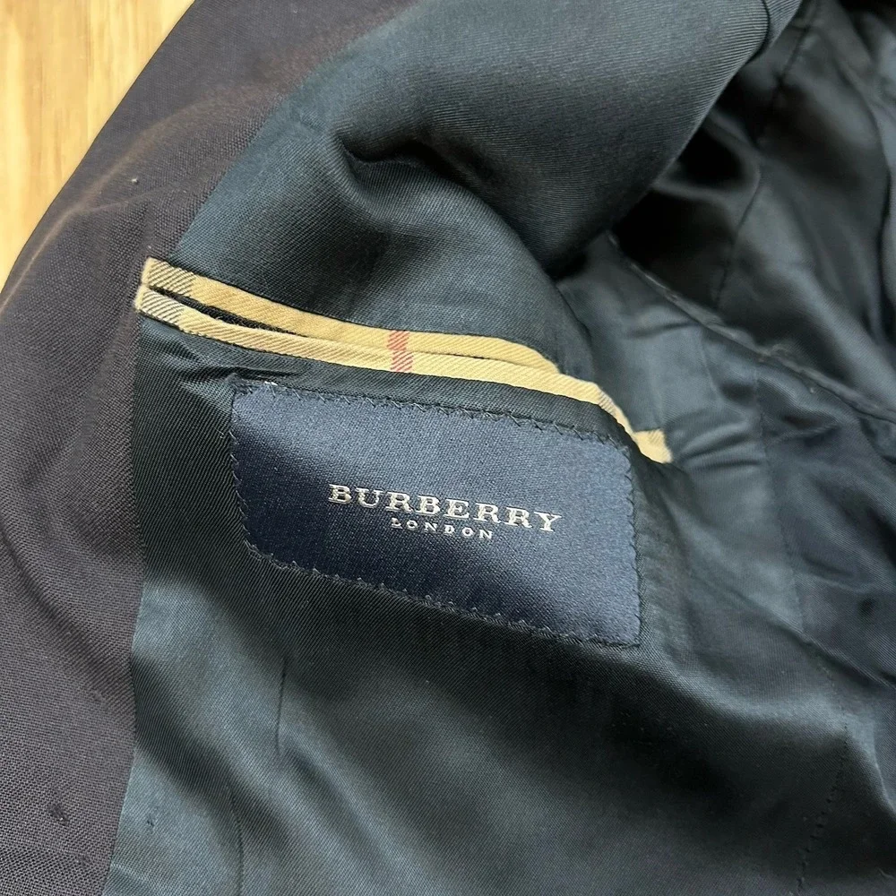 Burberry London Kensington Men 40 Short Navy Blue Wool Solid Blazer‎ Coat